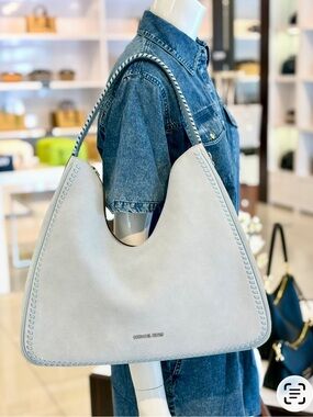 MICHAEL KORS Nayla Medium Suede Hobo Shoulder Bag Pale Blue 
NWT